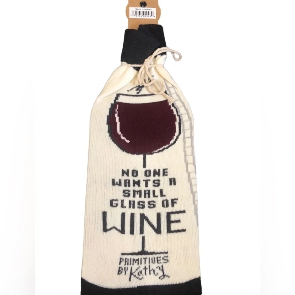 Primitives By Kathy LOL Wine Bottle Sock Use Most Wine Bottles Cream Black GIFT